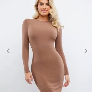 Shapewear Modal Long Sleeve Crew Neck Slimming Midi Dress